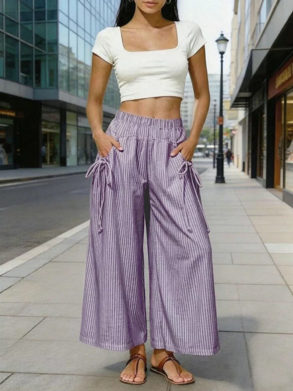 Full Size High-Waisted Striped Wide-Leg Pants Plus Size, image 9