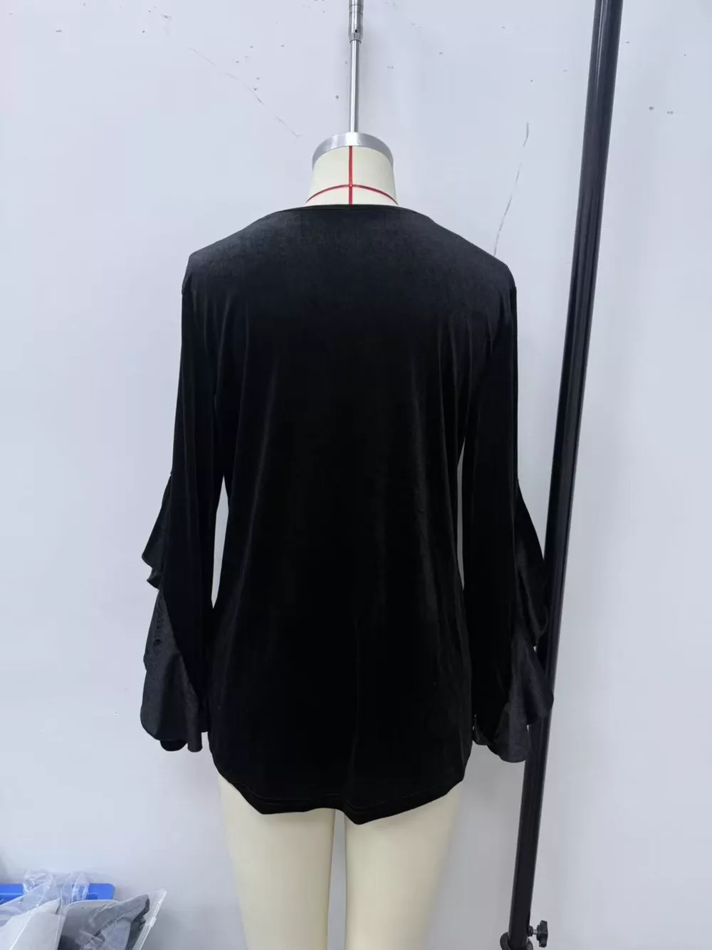 Velvet Round Neck Ruffle Sleeve Top, image 6