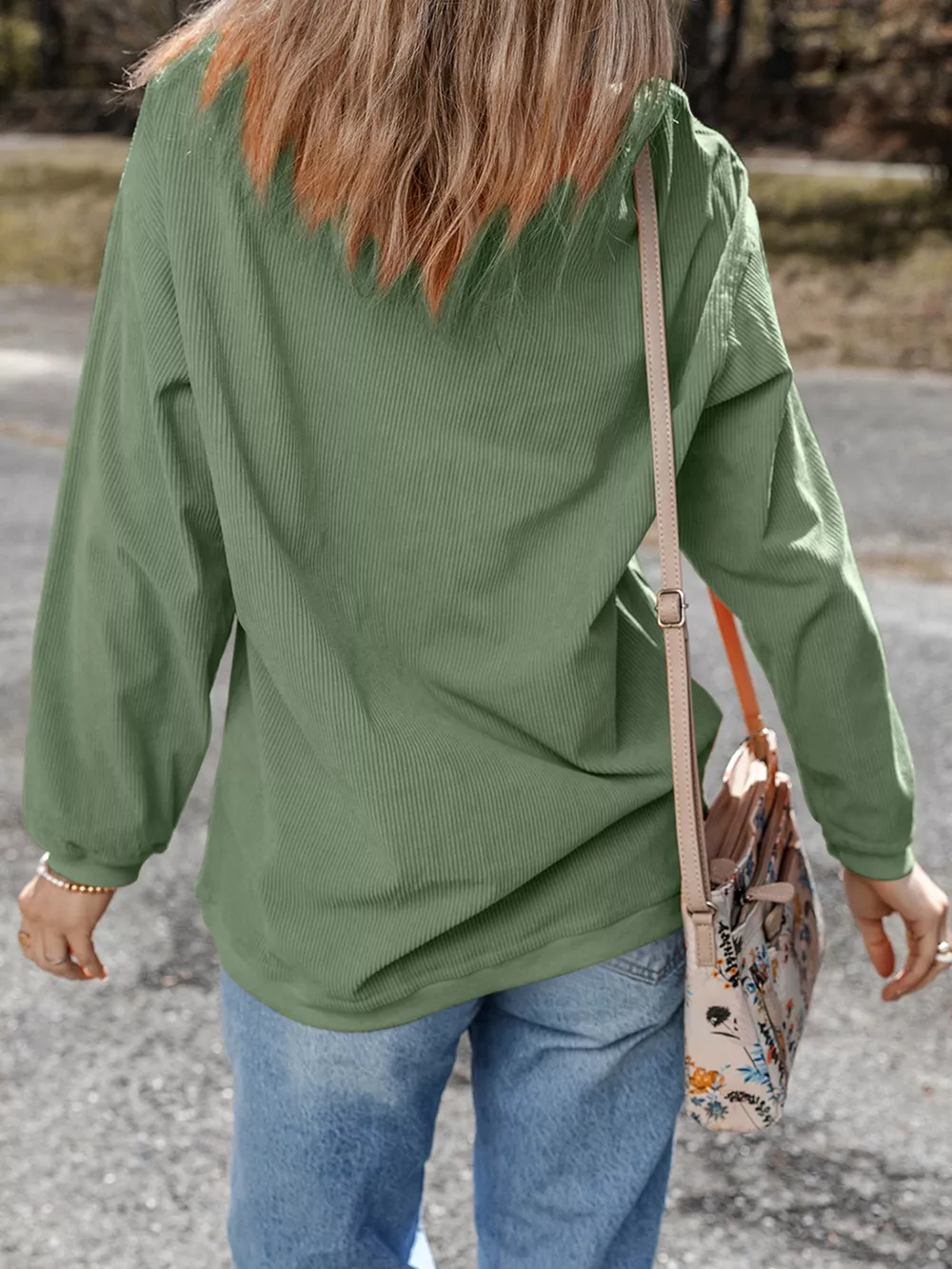 Candy Cane Shimmer Patched Corded Baggy Sweatshirt, image 2