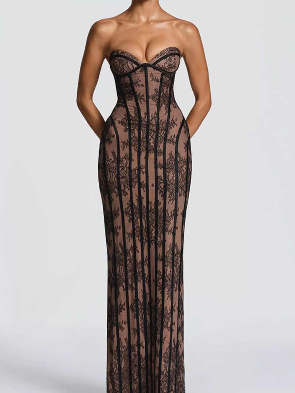 Lace Up Back Strapless Maxi Dress, image 13