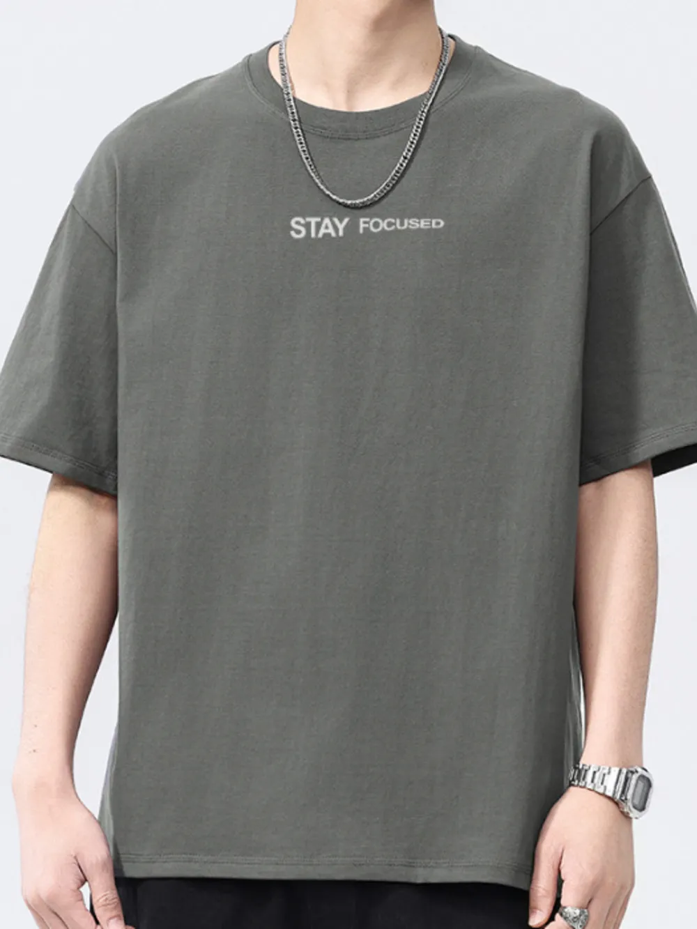 Men's Full Size Letter Round Neck Short Sleeve T-Shirt Plus Size, image 2