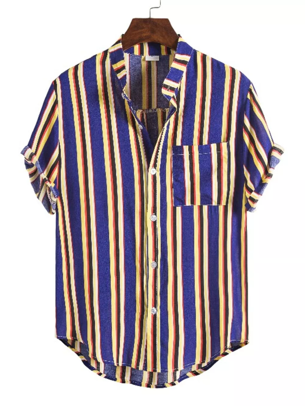 Men's Plus Size Striped Button Up Short Sleeve Shirt, image 2