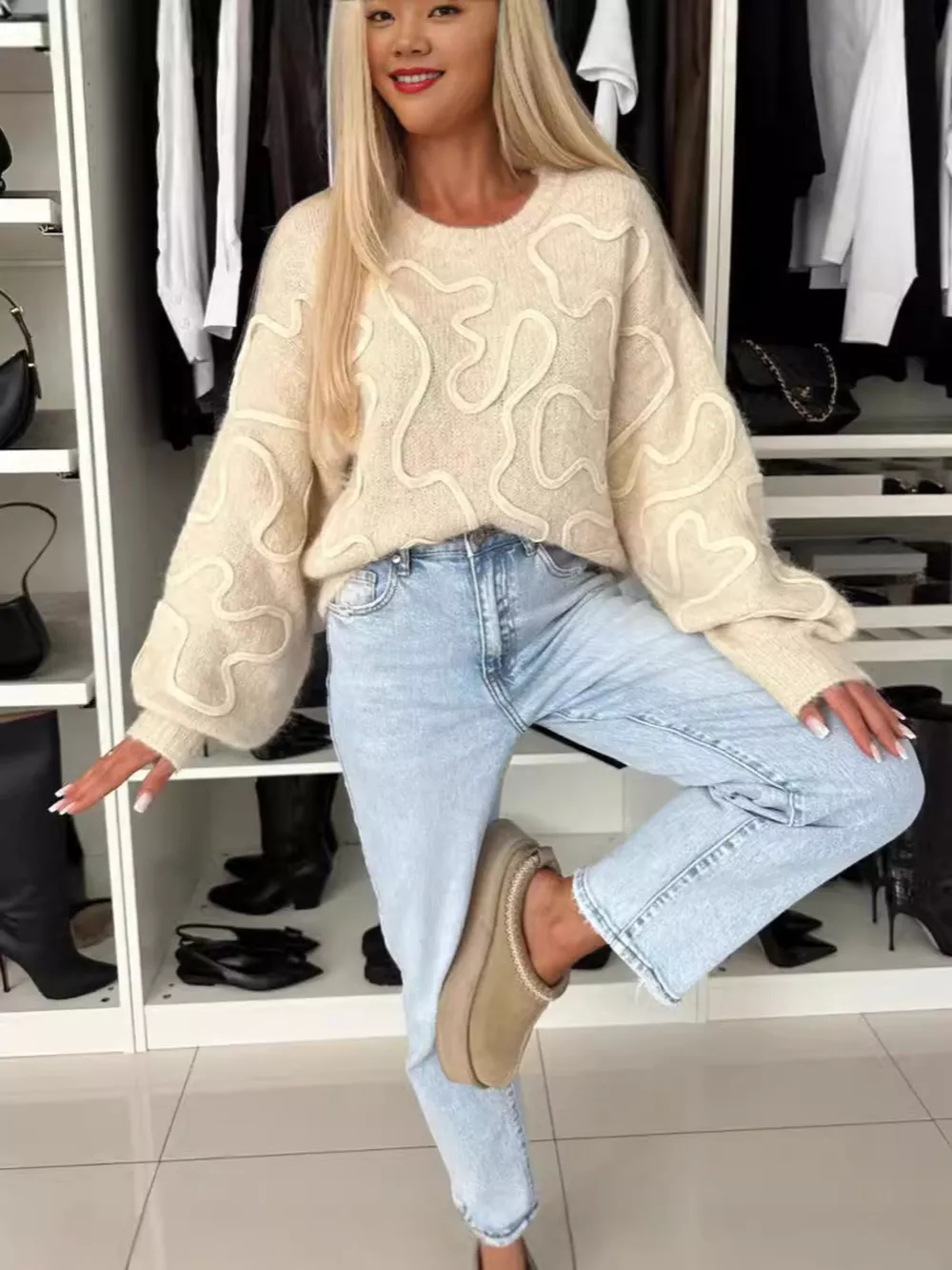 Abstract Pattern Oversized Round Neck Sweater, image 7