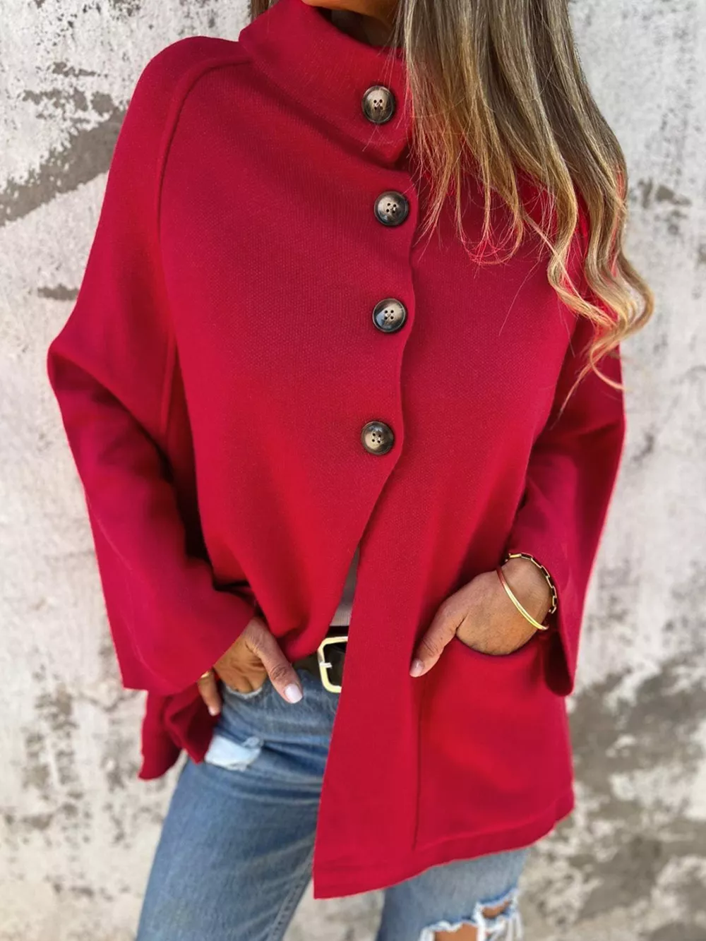 Collared Button Front Wrapped Cardigan