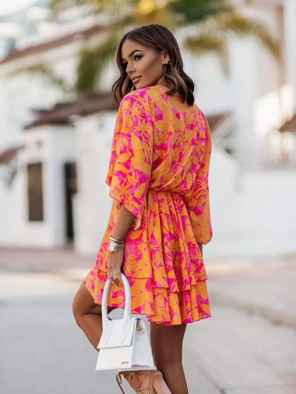 Layered Printed Surplice Mini Dress, image 3