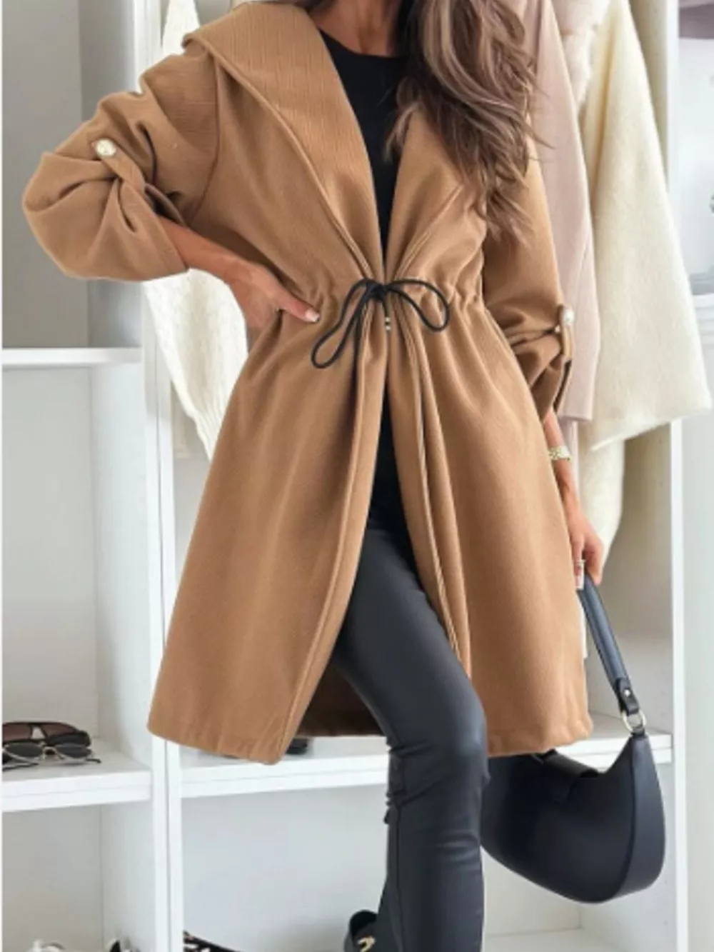 Full Size Hooded Drawstring Waist Casual Outerwear Plus Size, image 2