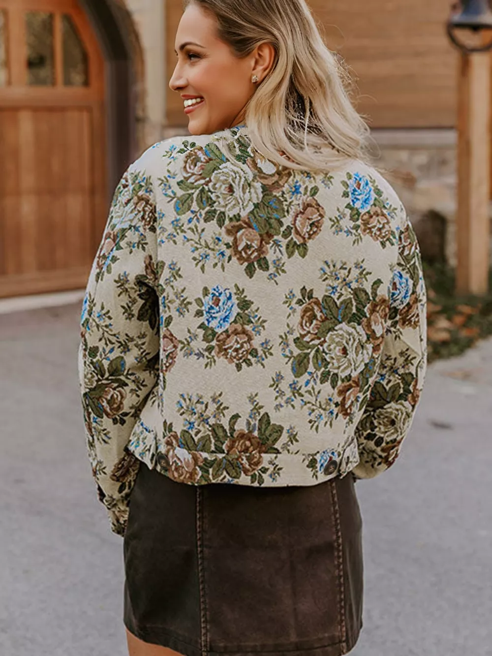Floral Print Zip Up Contrast Collared Jacket, image 4