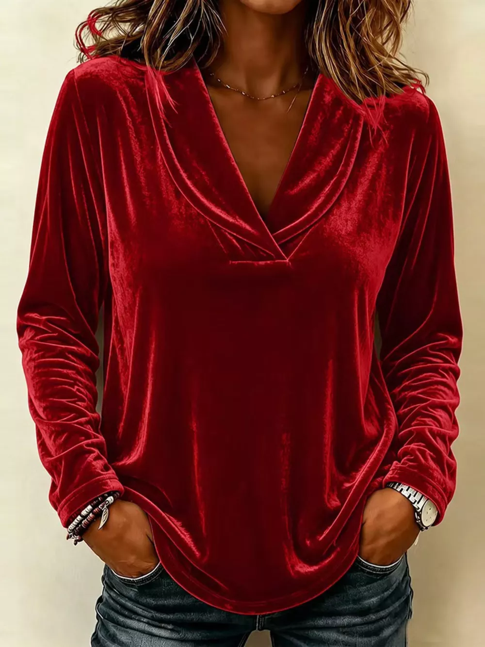 Full Size Velvet Long Sleeve T-Shirt Plus Size, image 9