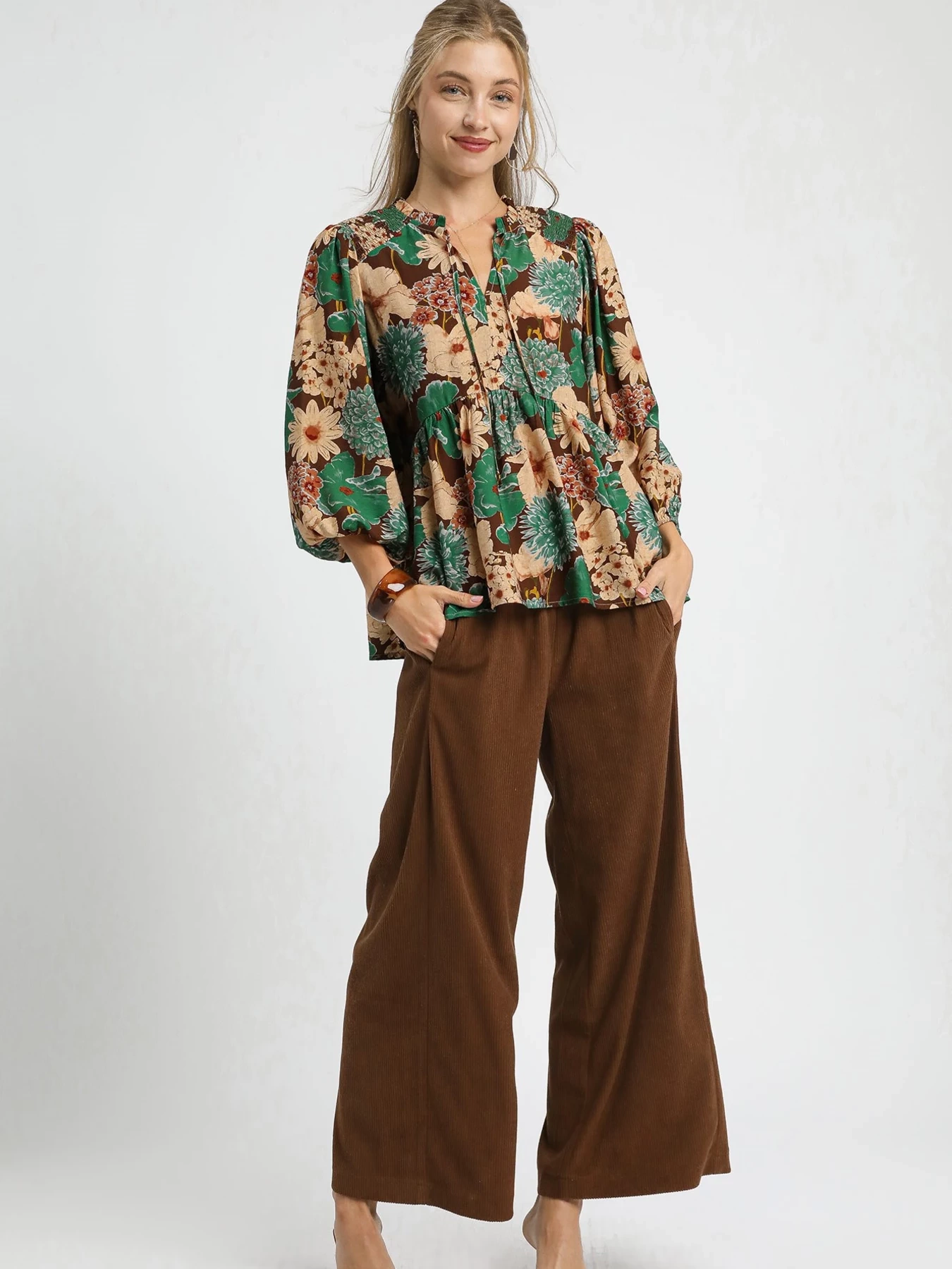 Mix Floral Peplum Blouse with Tie Neck, image 4