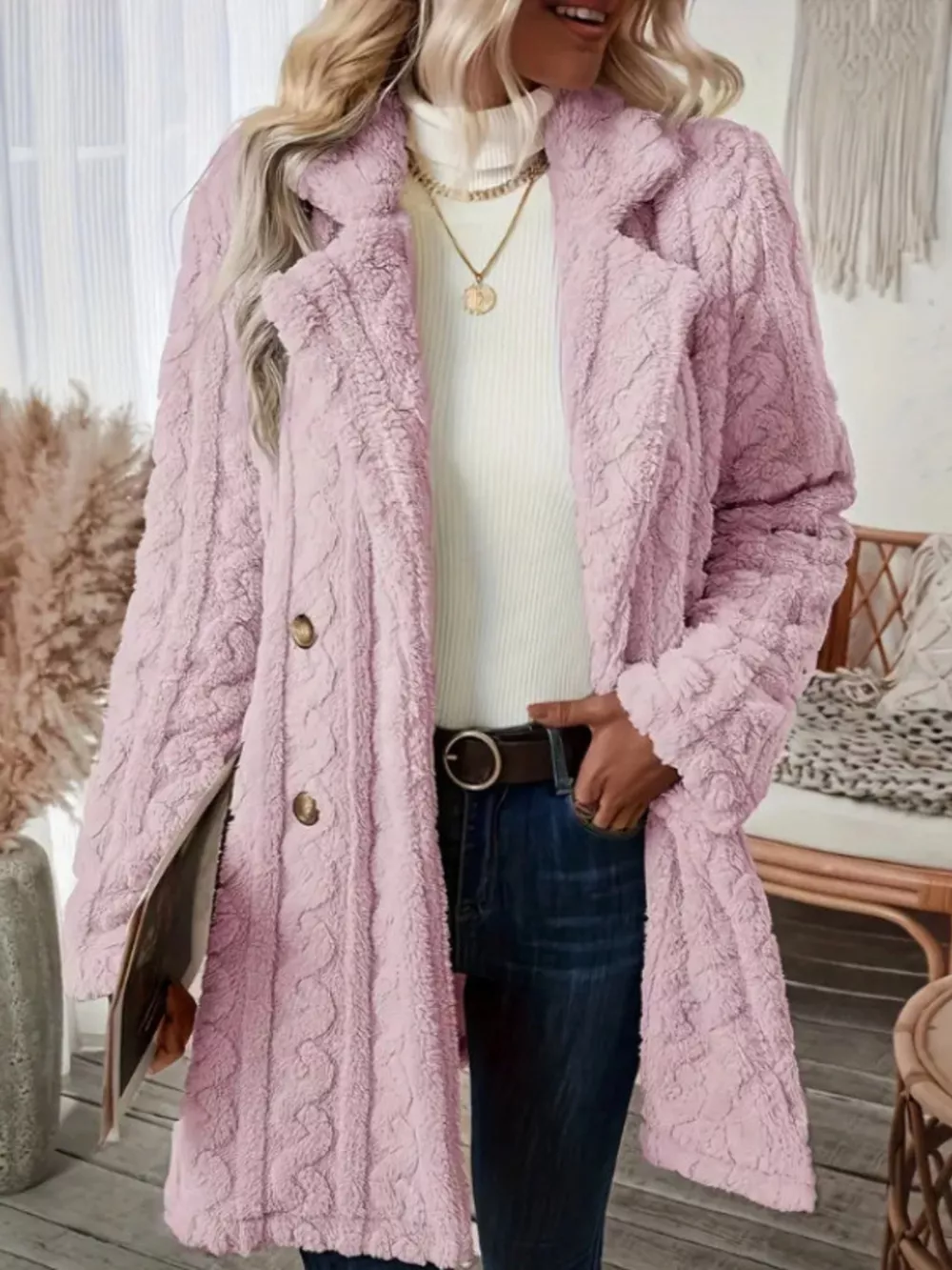 Cozy Faux Shearling Double-Breasted Outerwear, image 13