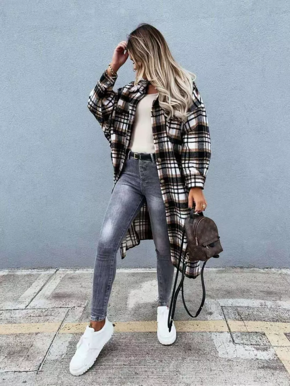 Plaid Button Up Longline Shacket, image 17
