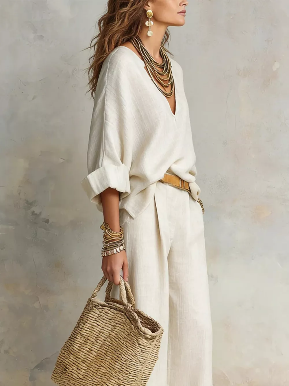 Full Size Loose Fit Top and Wide-Leg Pants Set Plus Size, image 2