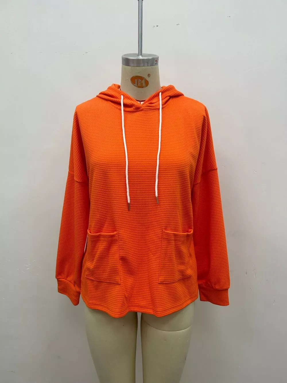 Full Size Waffle Knit Drawstring Long Sleeve Hoodie Plus Size, image 3