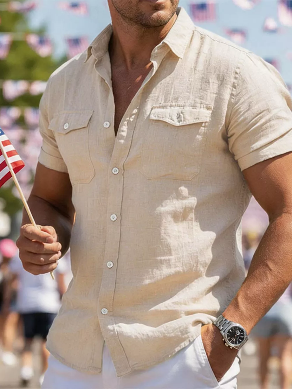 Men's Full Size Button Up Short Sleeve Shirt Plus Size, image 3