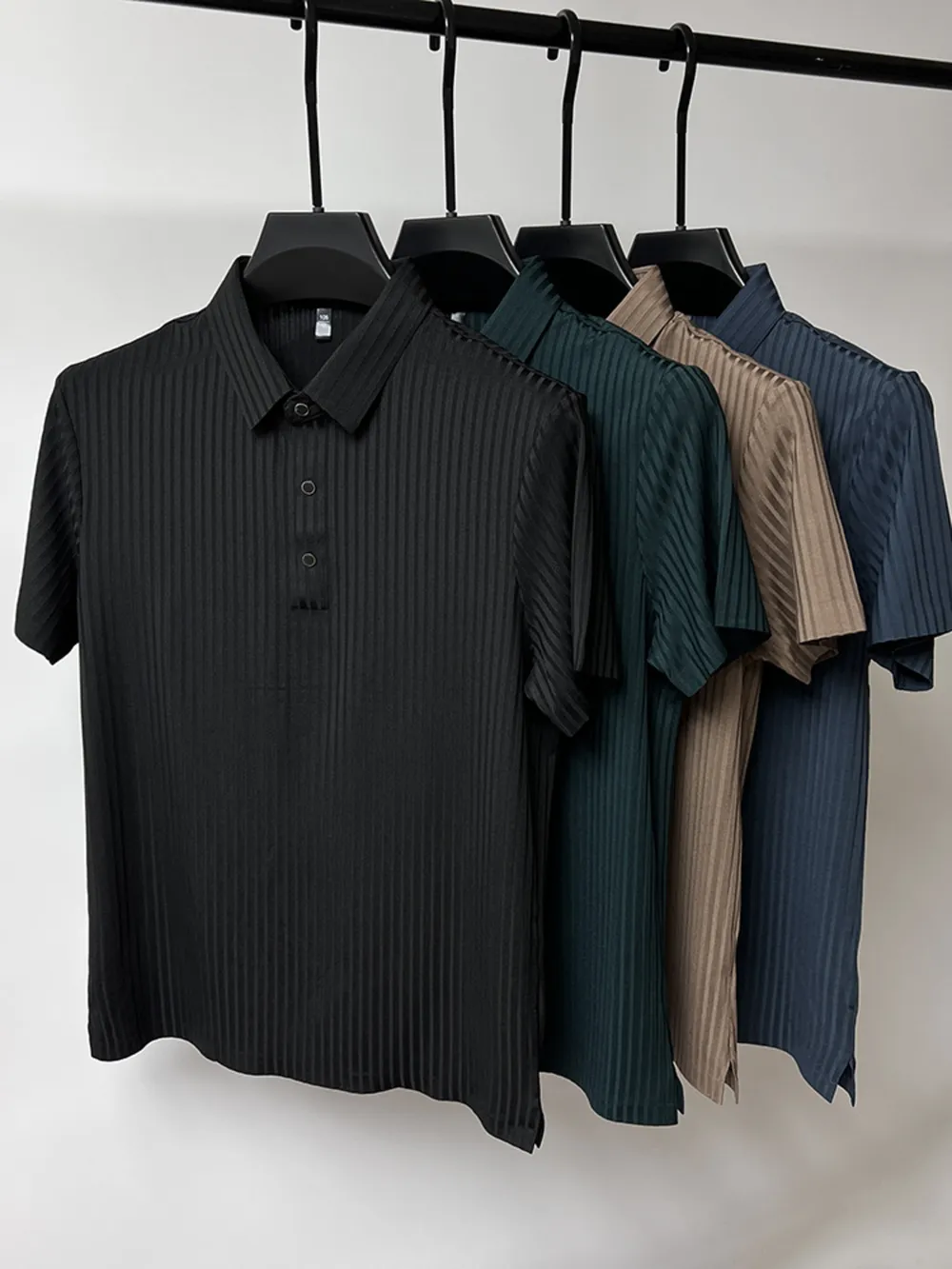 Men's Plus Size Ribbed Texture Short Sleeve Polo, image 2