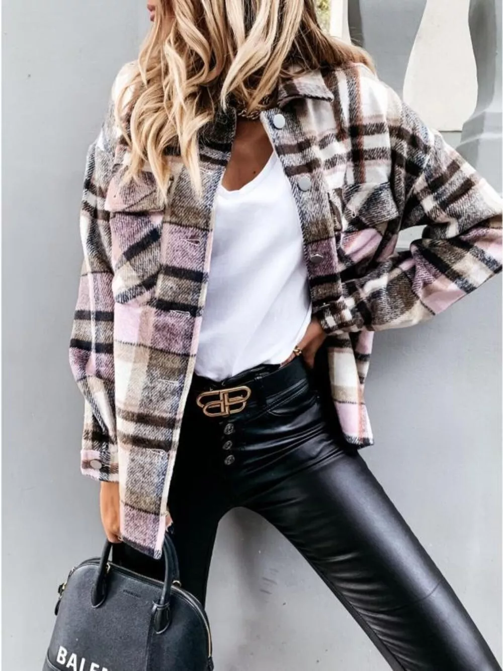 Plaid Button-Down Long Sleeve Shacket, image 3