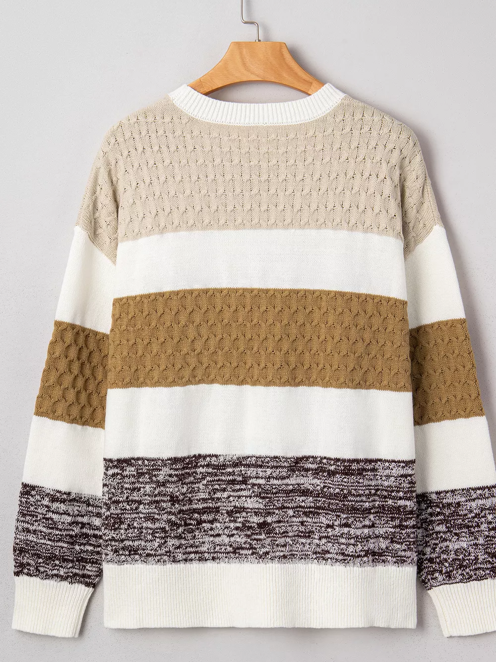 Mixed Texture Knit Striped Color Block Loose Sweater, image 8