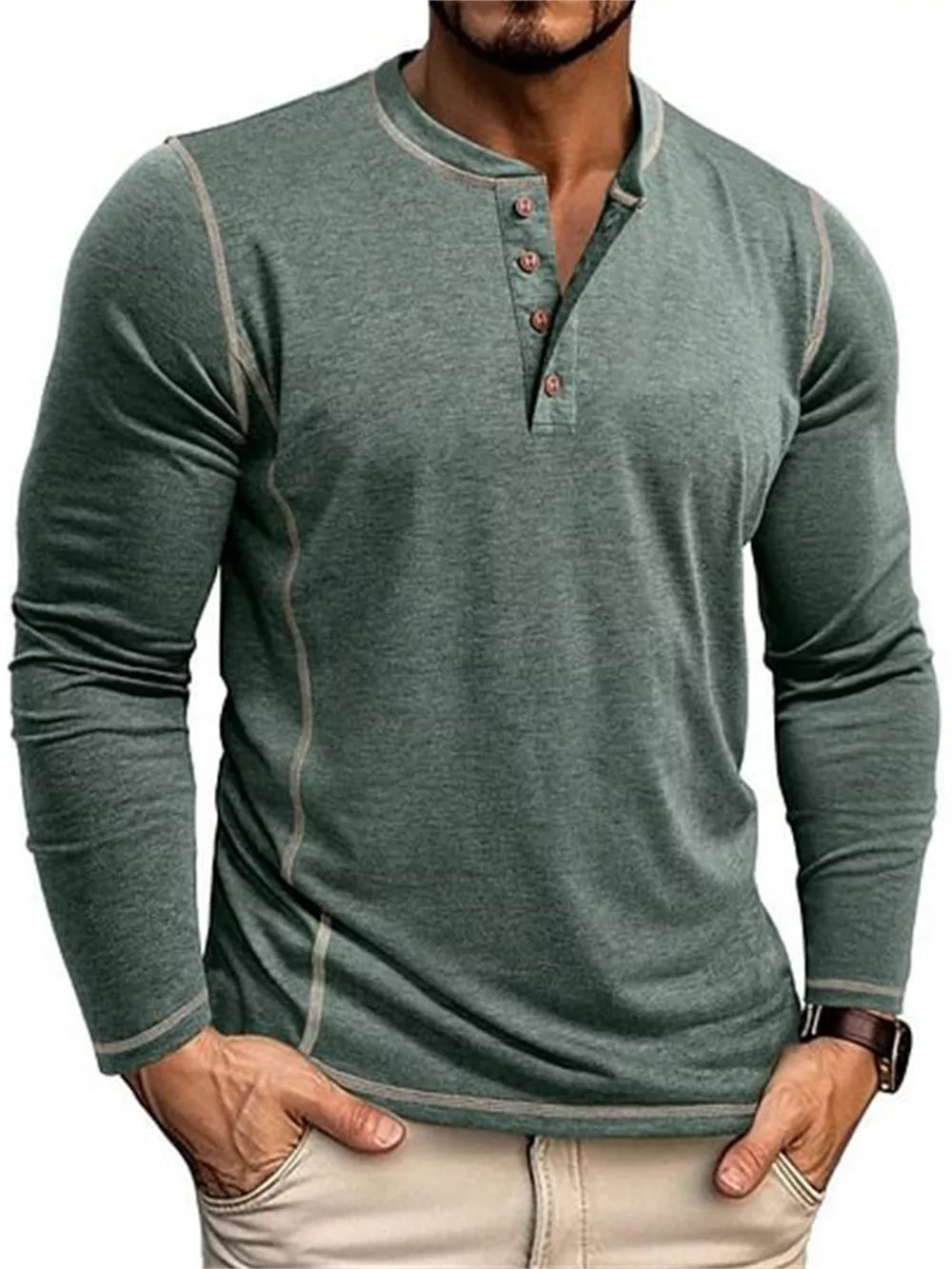 Men's Full Size Casual Button Detail Long Sleeve T-Shirt Plus Size, image 4
