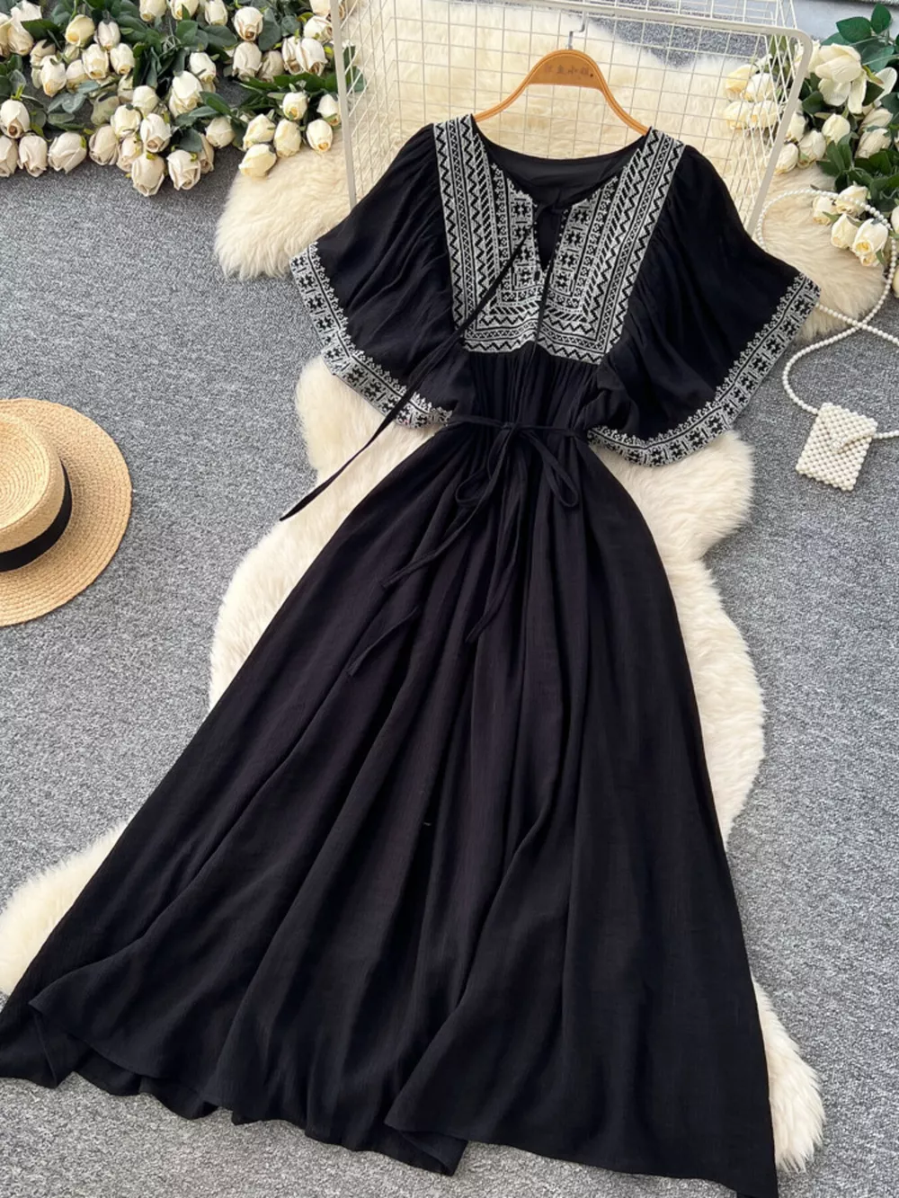 Tie Neck Short Sleeve Dress