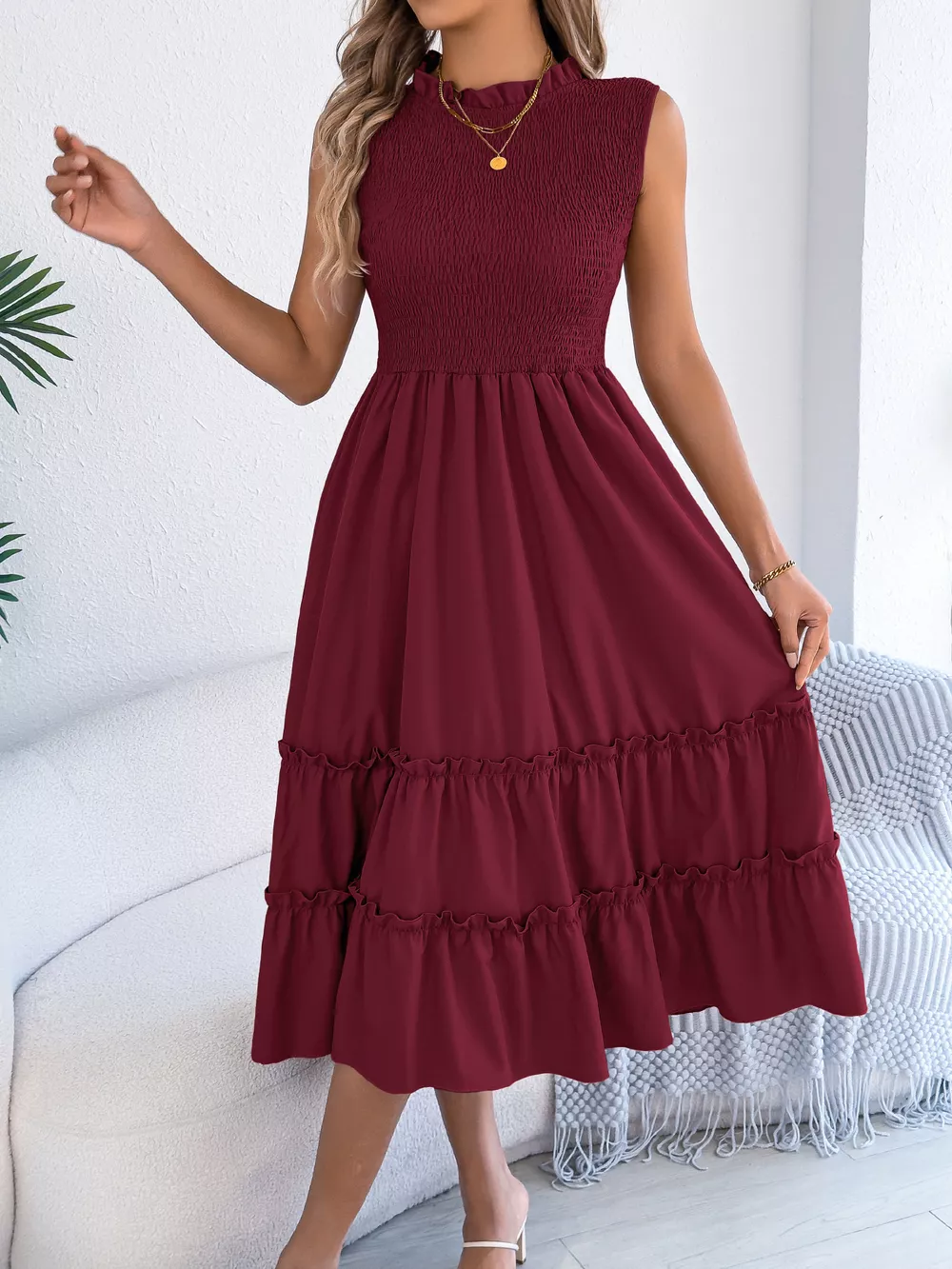 Smocked Sleeveless Tiered Dress, image 15