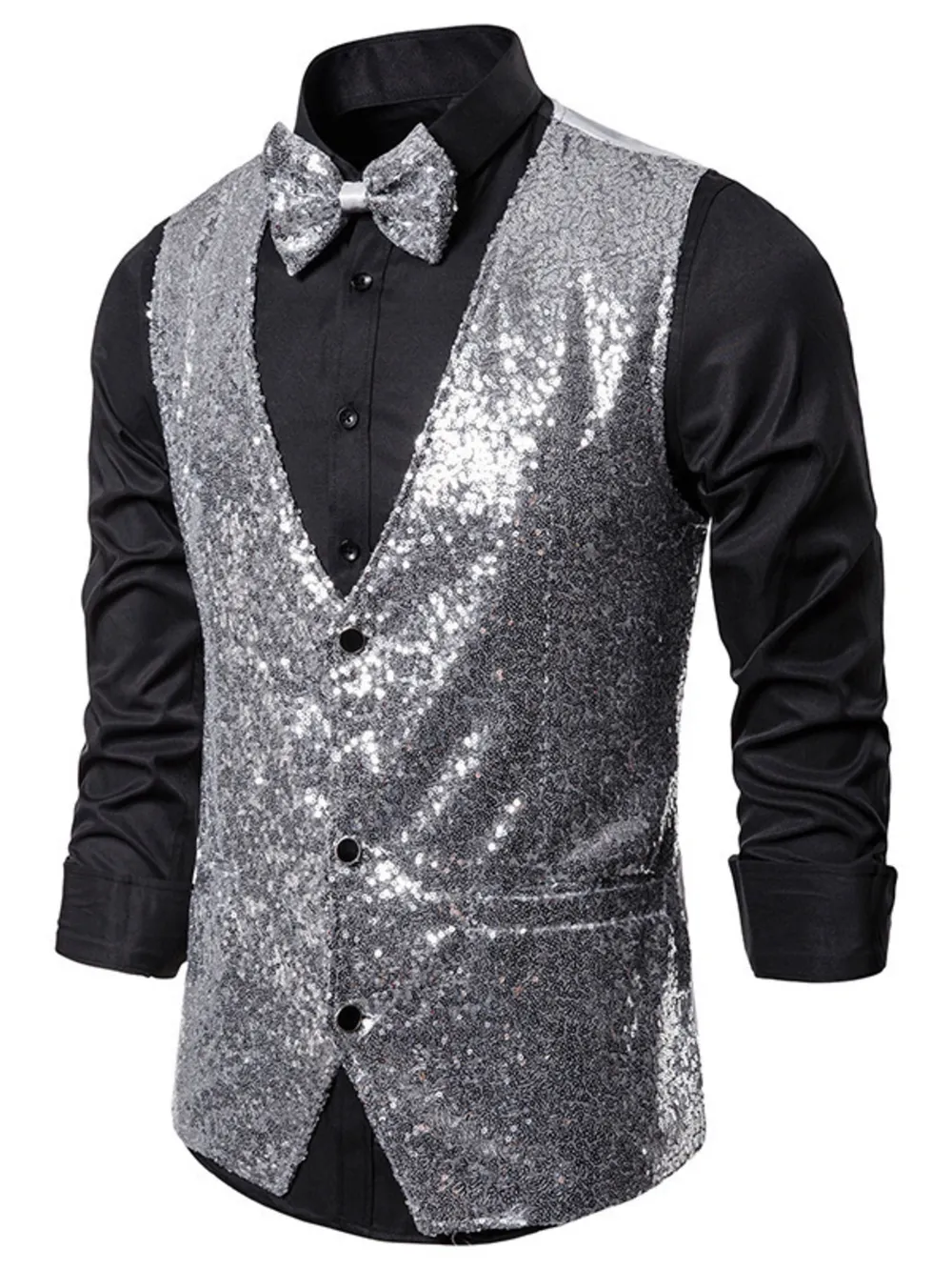 Men's Sequin Slim Fit Vest, image 3