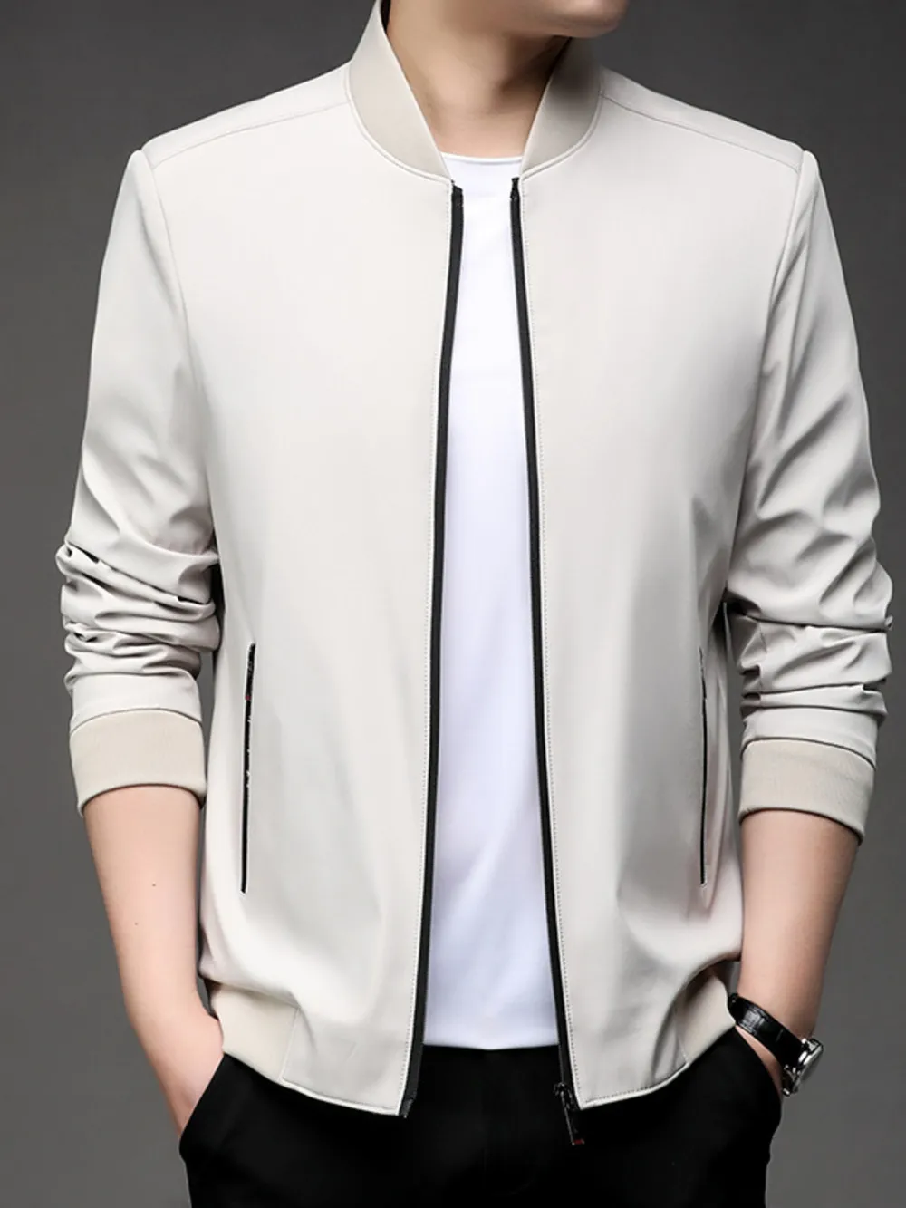 Men's Plus Size Full Zip Front Closure Bomber Jacket with Pockets, image 8