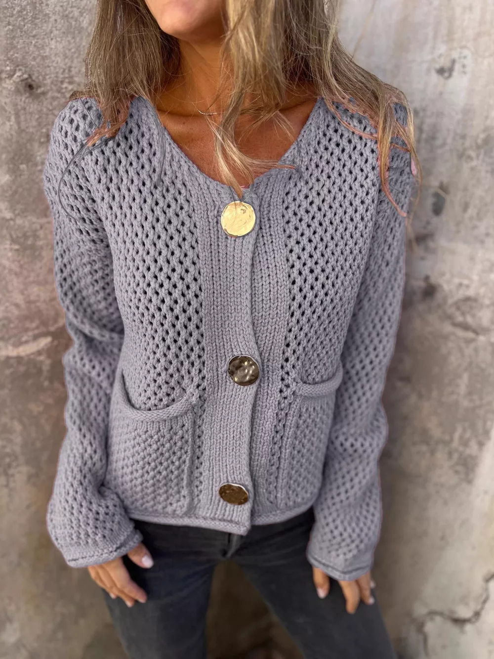 Crochet Button Up Long Sleeve Cardigan, image 23