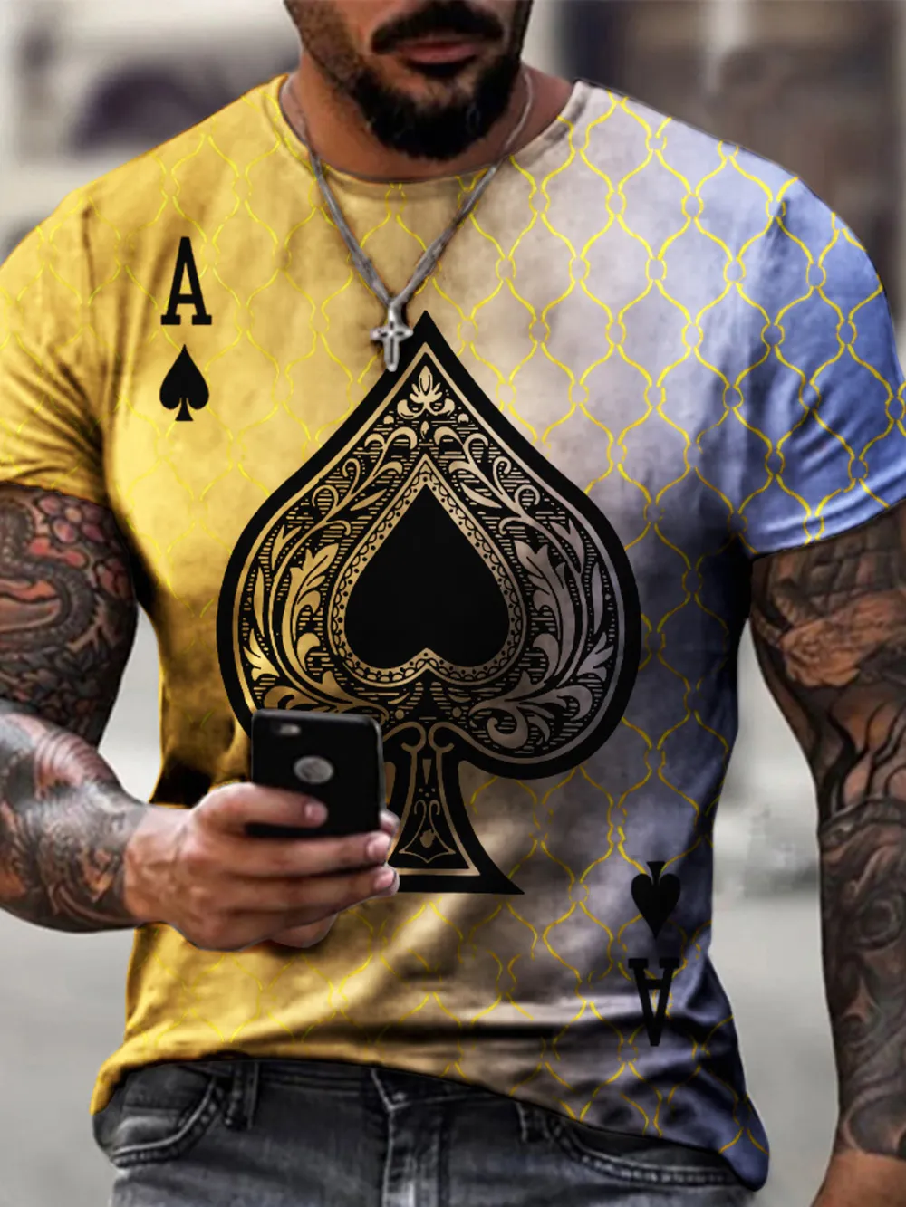 Men's Full Size Ace of Spades Graphic Print T-Shirt Plus Size, image 3
