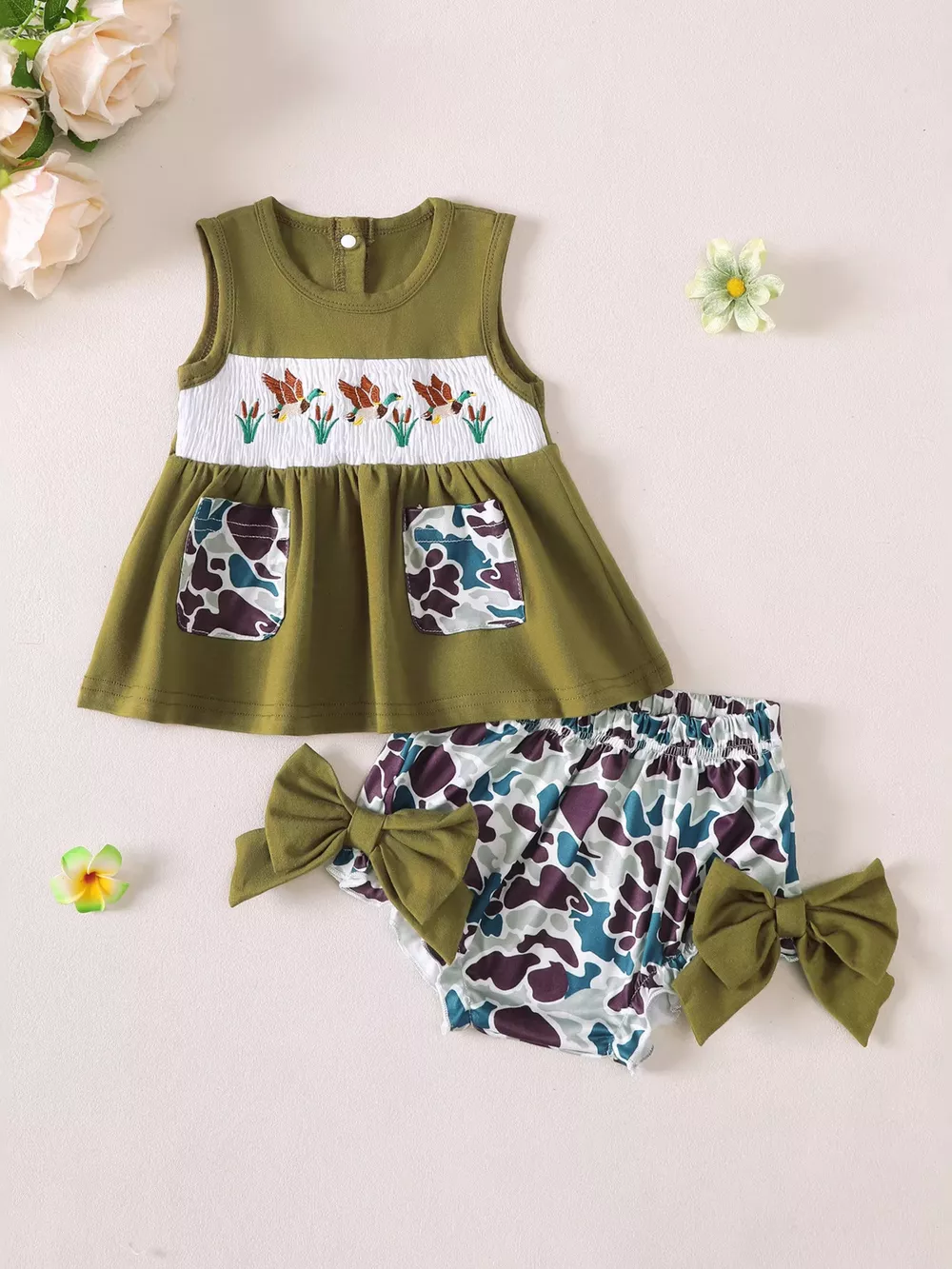 Children's Embroidered Top and Camo Bottom Set