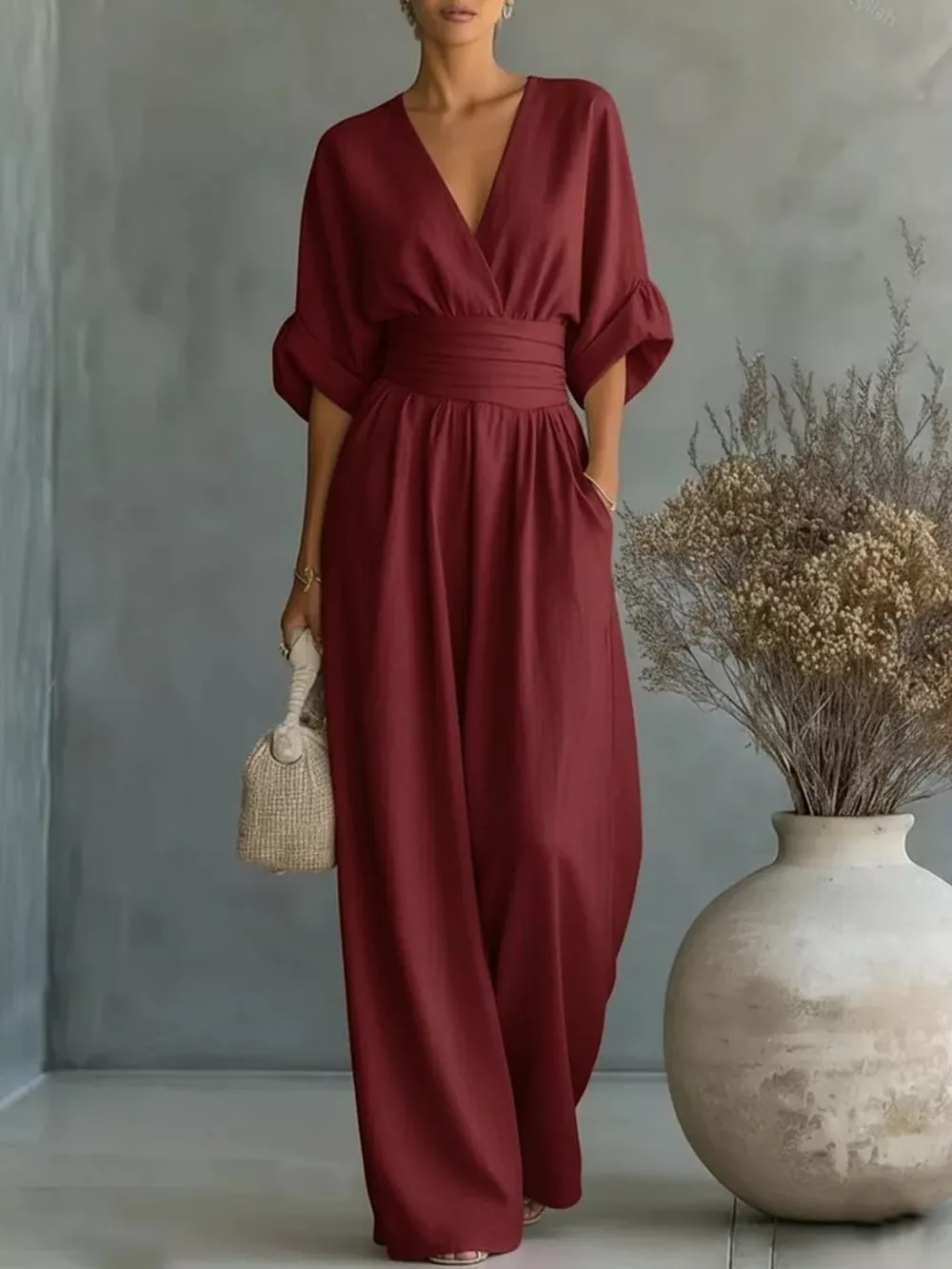 Full Size Half Sleeve Wide Leg Jumpsuit Plus Size, image 6