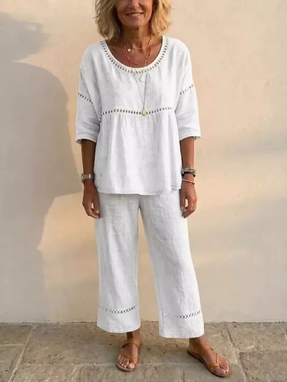 Full Size Hollow-Out Detailing Top and Pants Set Plus Size, image 3