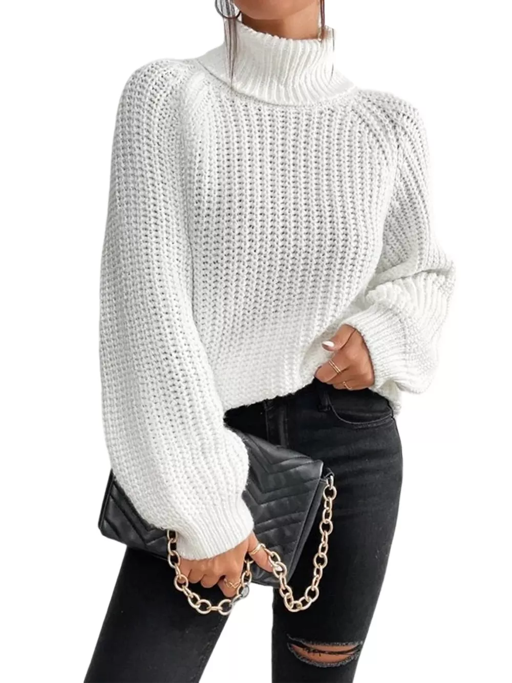 Chunky Knit Turtleneck Long Sleeve Sweater, image 2