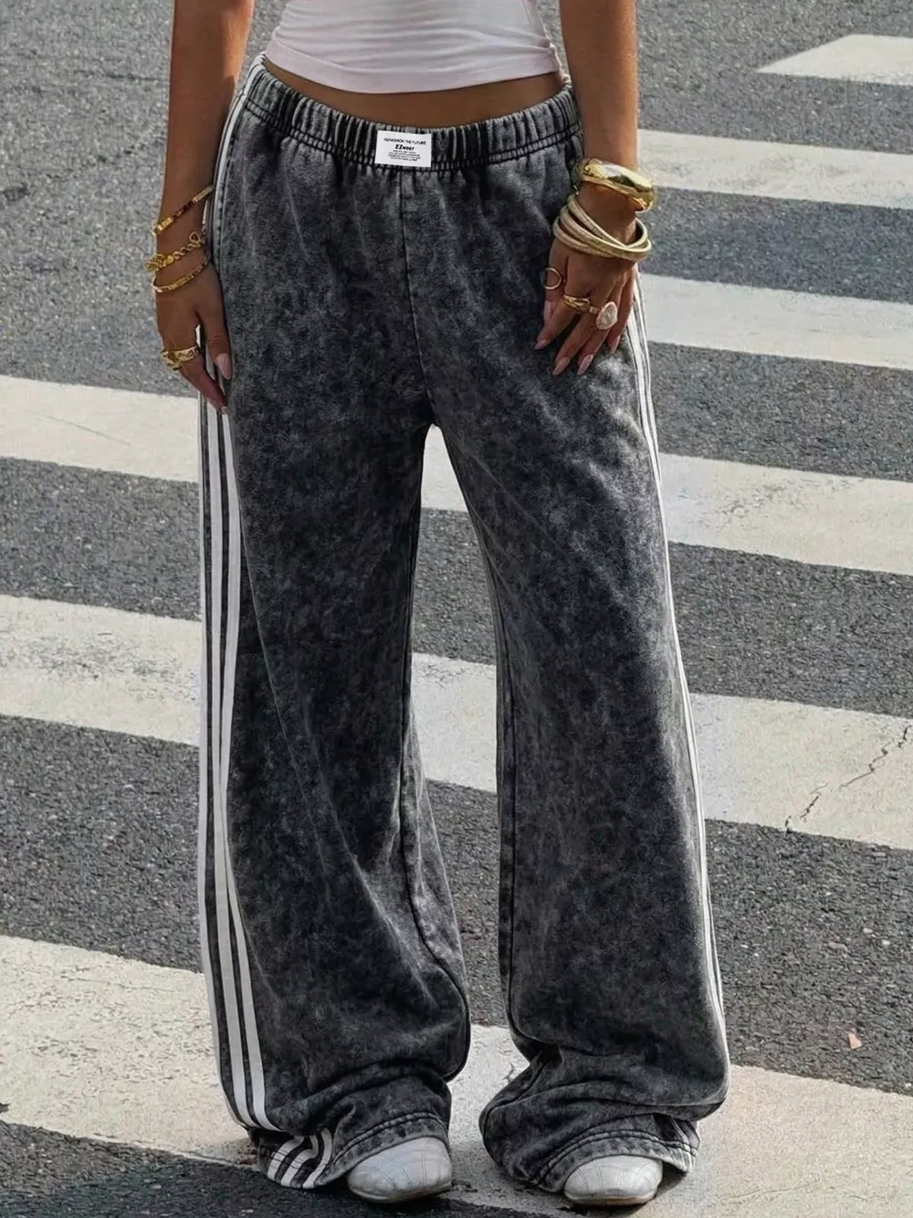 High-Waisted Wide-Leg Track Pants with Side Stripes, image 8