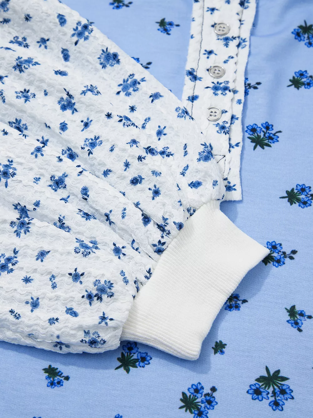 Floral Print Contrast Long Sleeve Tops, image 7
