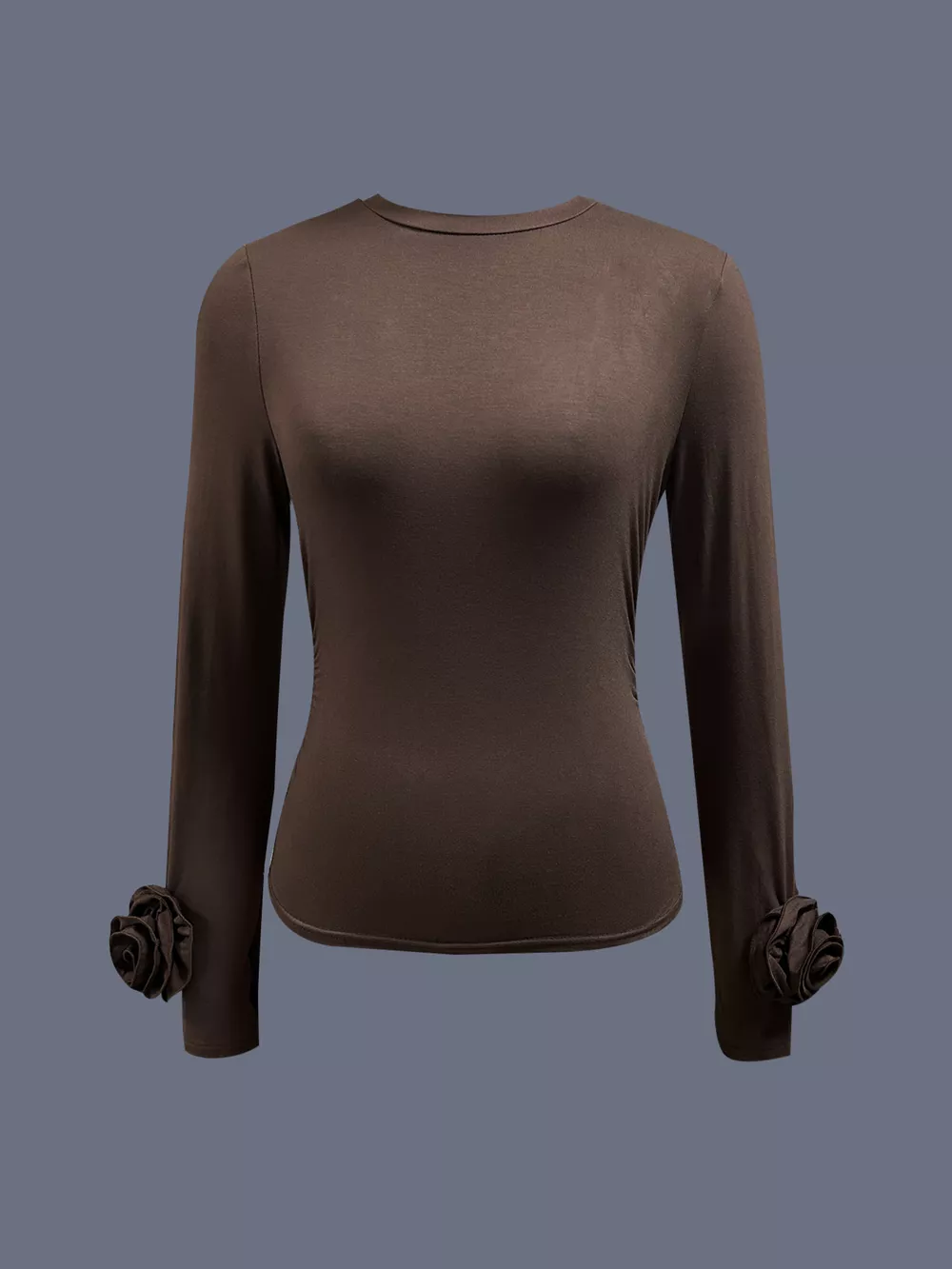 Ruched Long Sleeve T-Shirt with Floral Cuff Detail, image 4