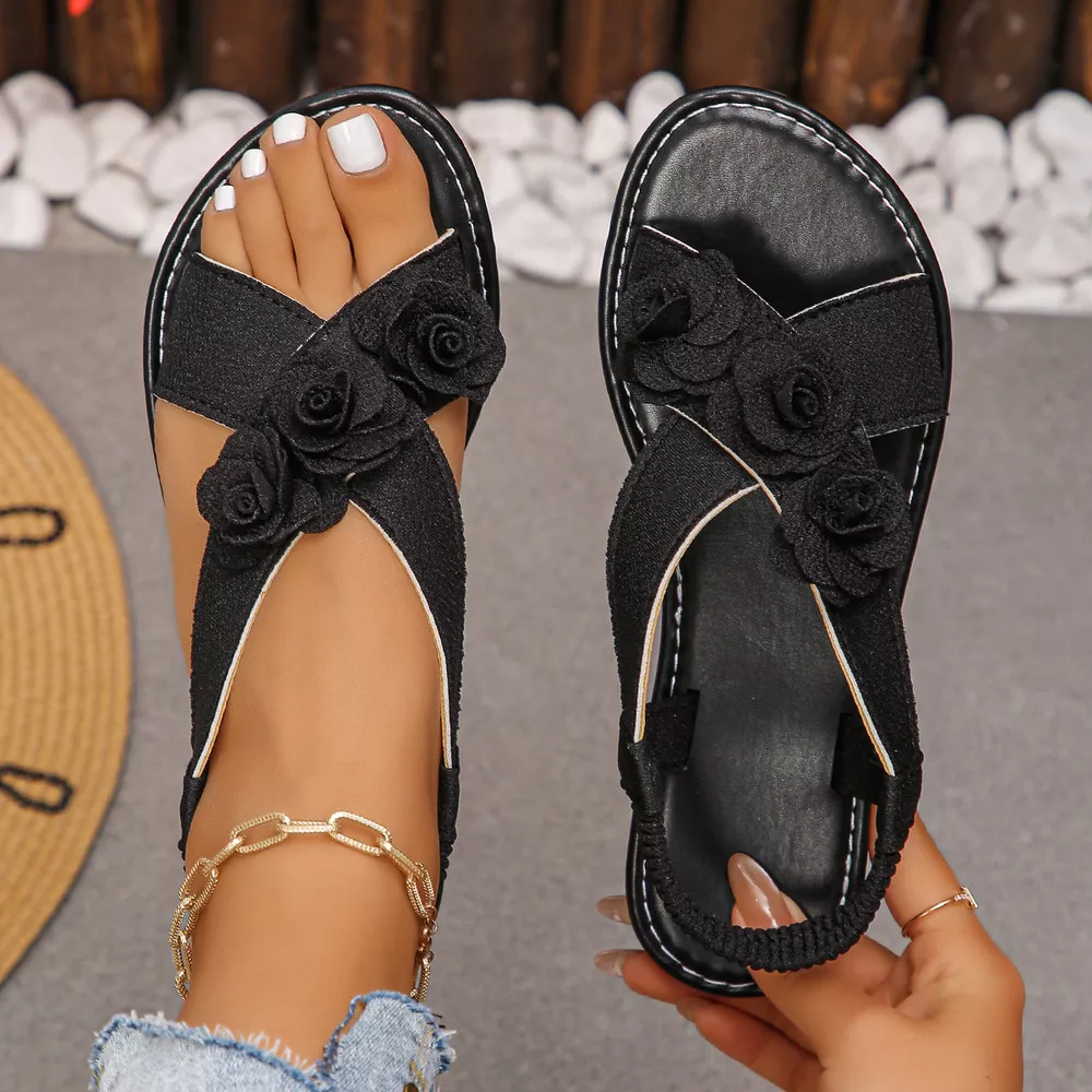 Floral Embellished Elastic Slingback Sandals, image 3