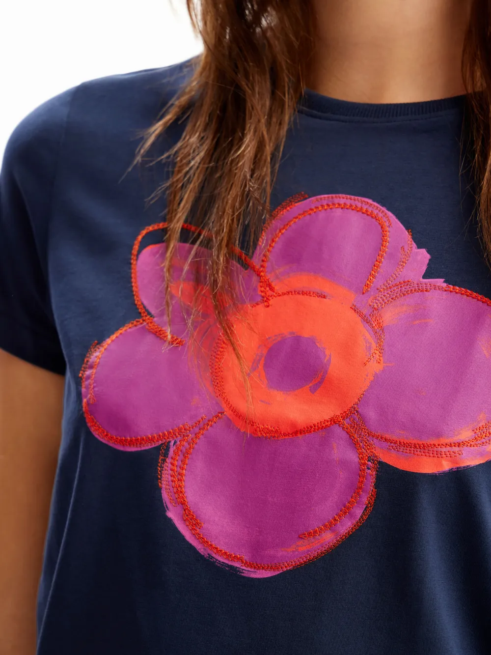 Flower Graphic Round Neck T-Shirt, image 4