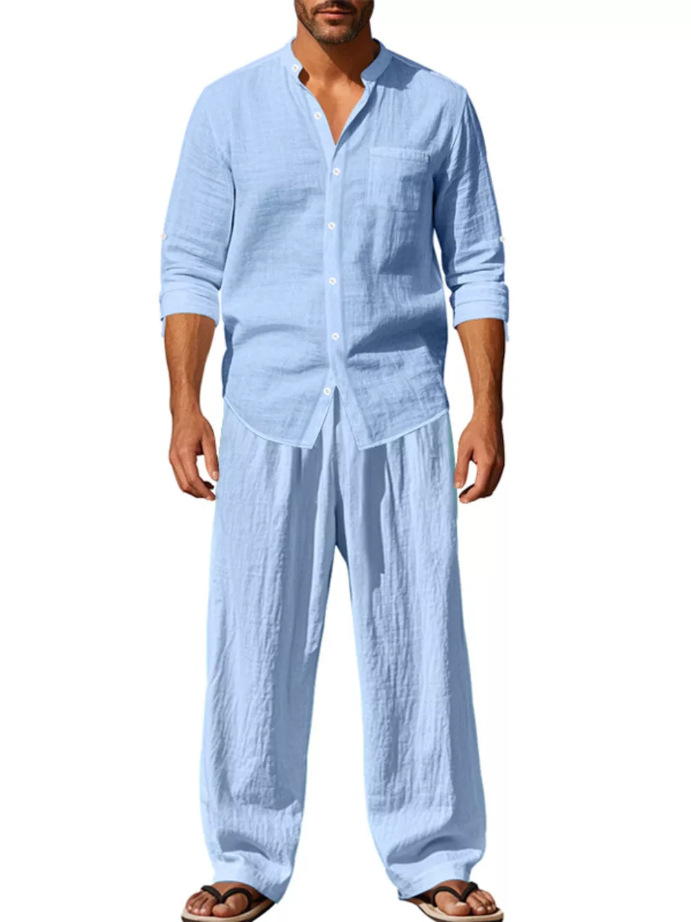 Men's Full Size Casual Button Up Shirt and Pants Plus Size, image 4