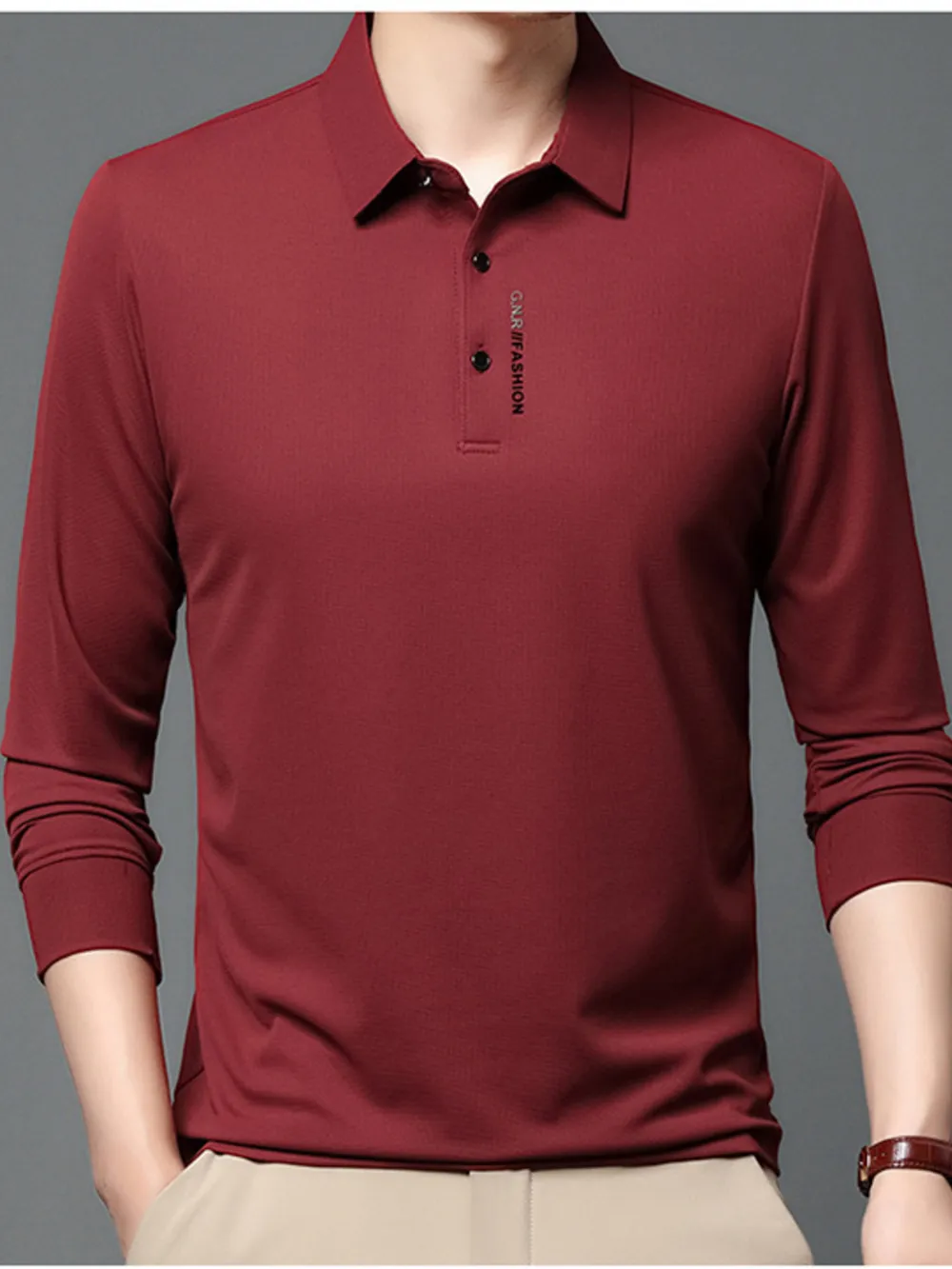 Men's Plus Size Long Sleeve Casual Polo with Classic Collar, image 4
