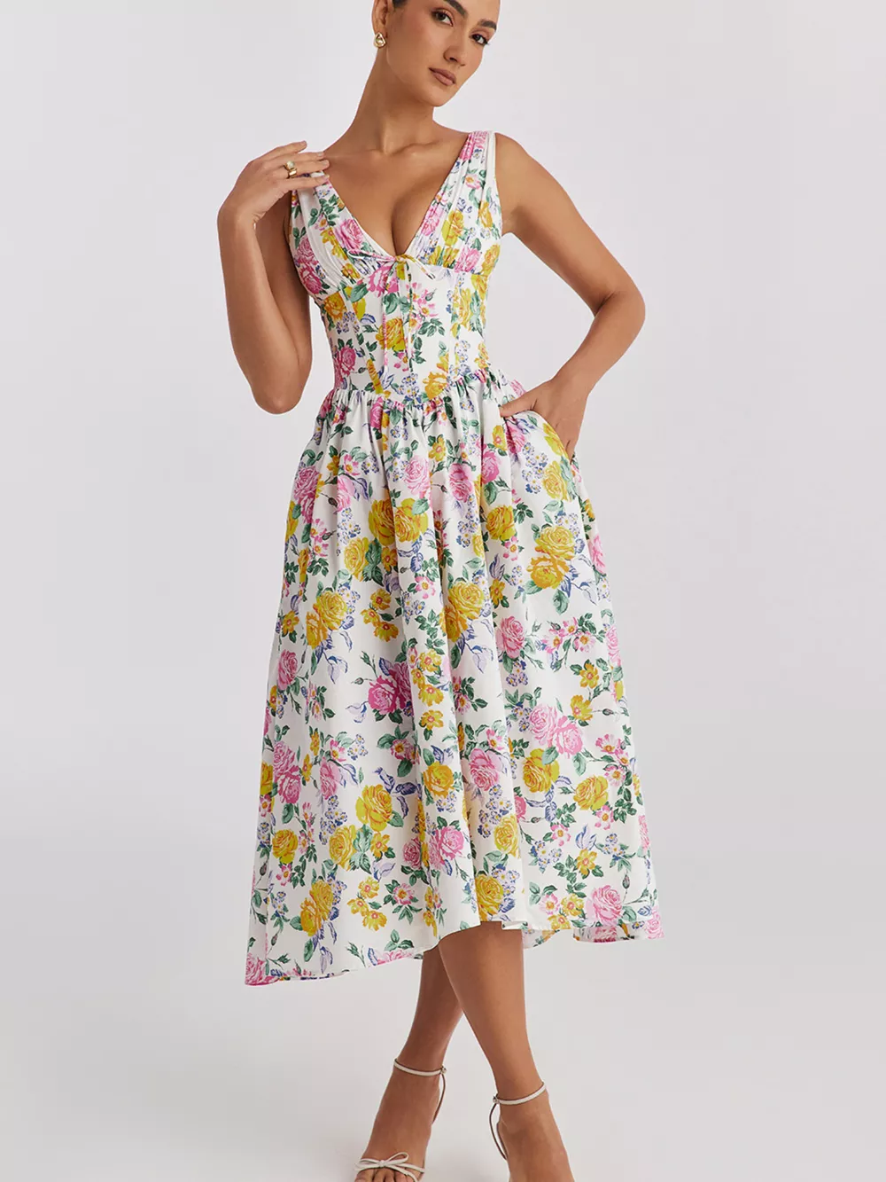 V-Neck Sleeveless Midi Dress, image 4