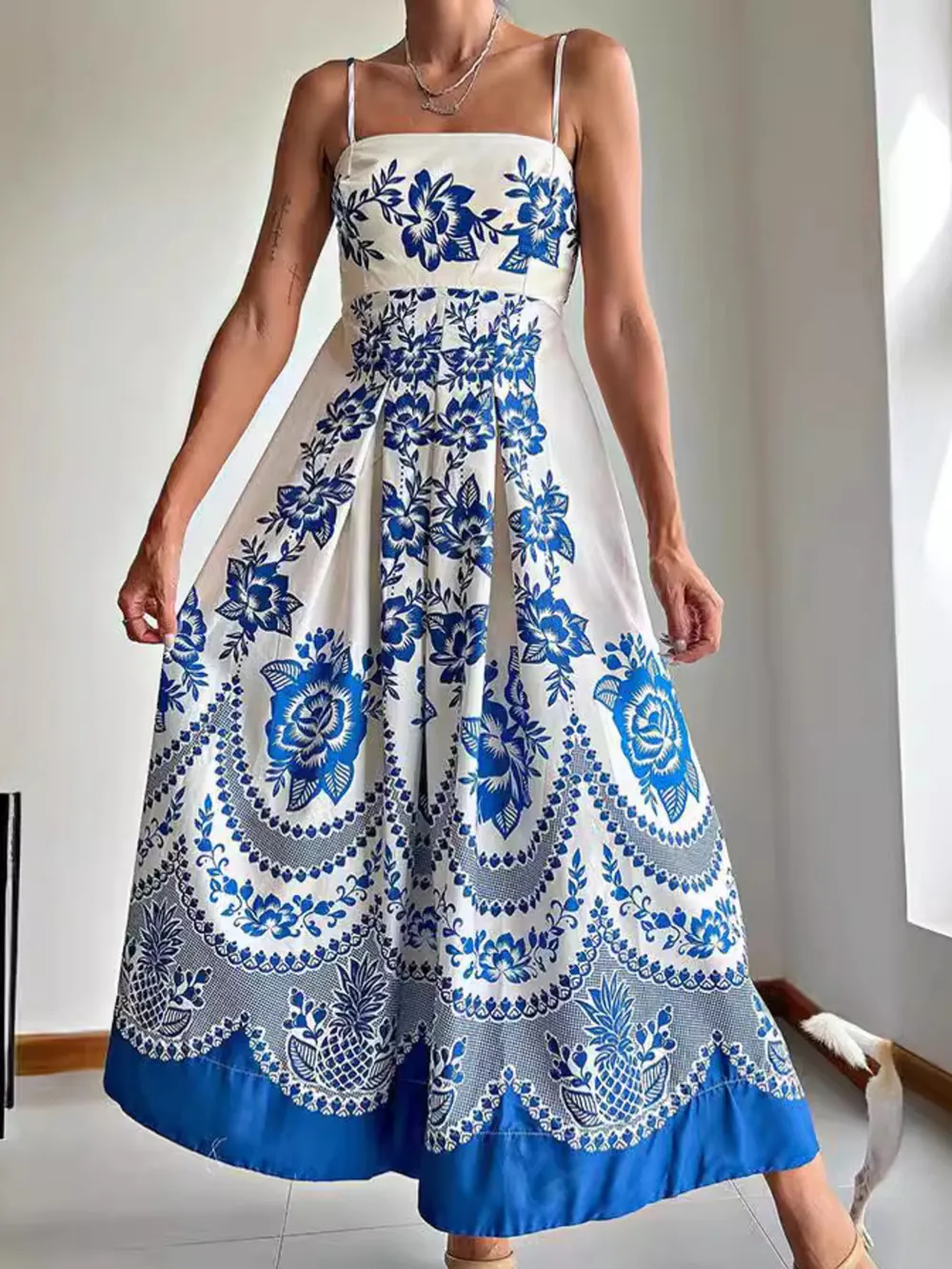 Printed Spaghetti Strap Maxi Dress, image 4