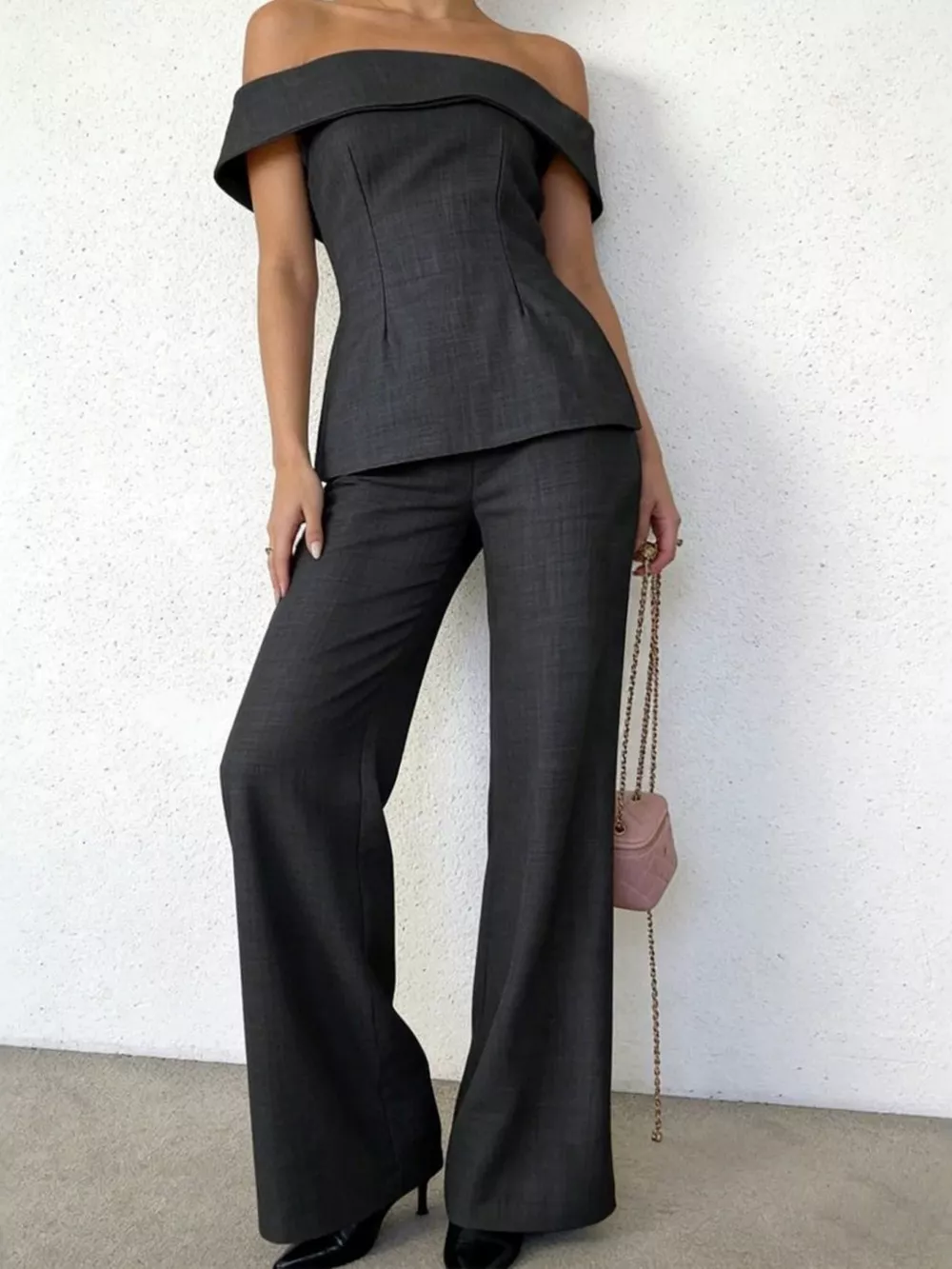 Off-Shoulder Top and Wide-Leg Pants Set, image 3