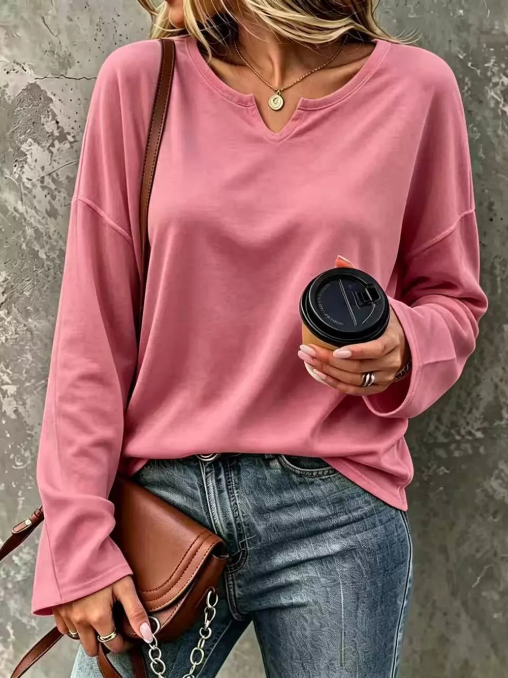 Full Size Solid Color Long Sleeve Loose T-Shirt Plus Size, image 2