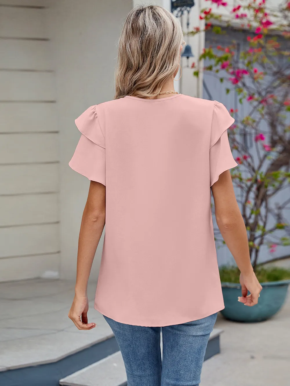 Round Neck Ruffled Layered Sleeve Blouse, image 16
