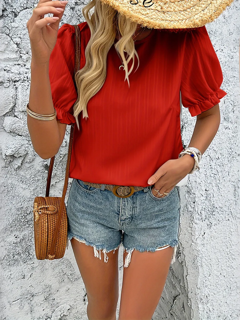 Round Neck Puff Sleeve Blouse, image 8