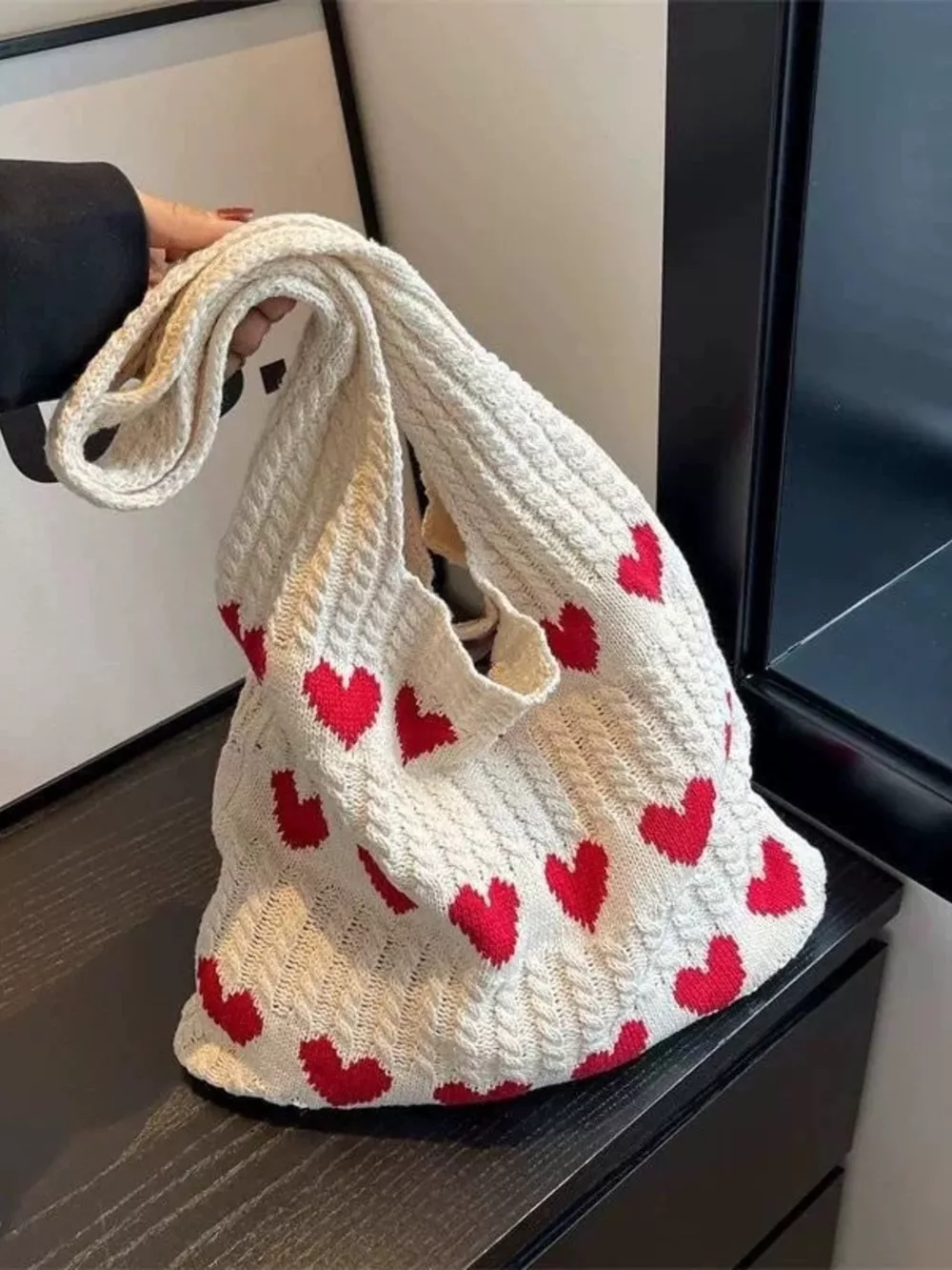 Heart Pattern Knitted Handbag, image 6