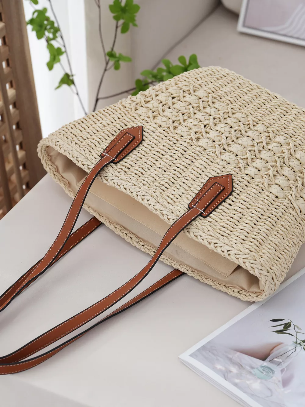 Woven Straw Tote Bag, image 2