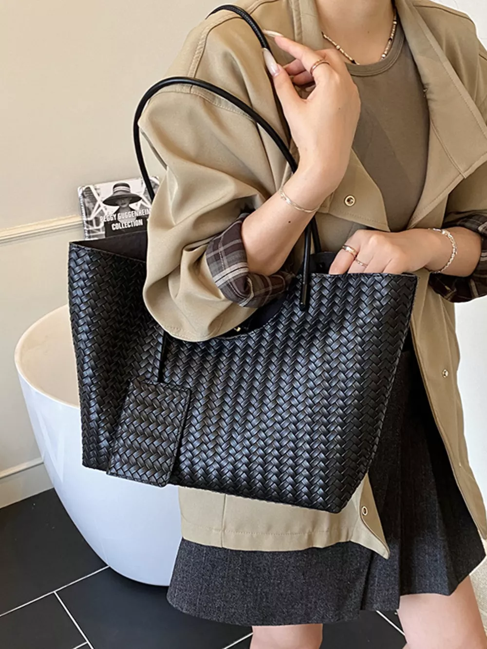 Woven Texture Large Capacity Tote Bag, image 3