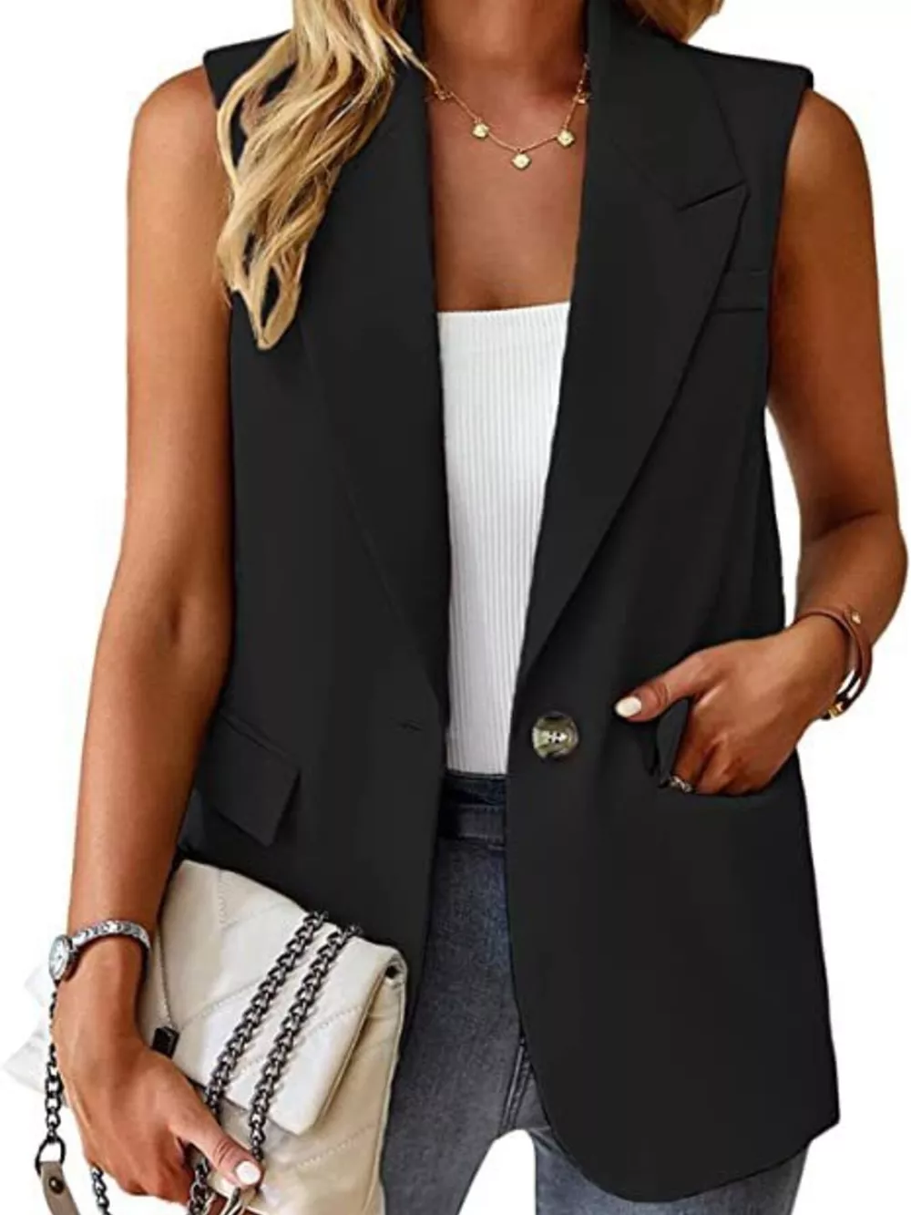 Full Size One Button Lapel Collar Vest Coat Plus Size, image 4