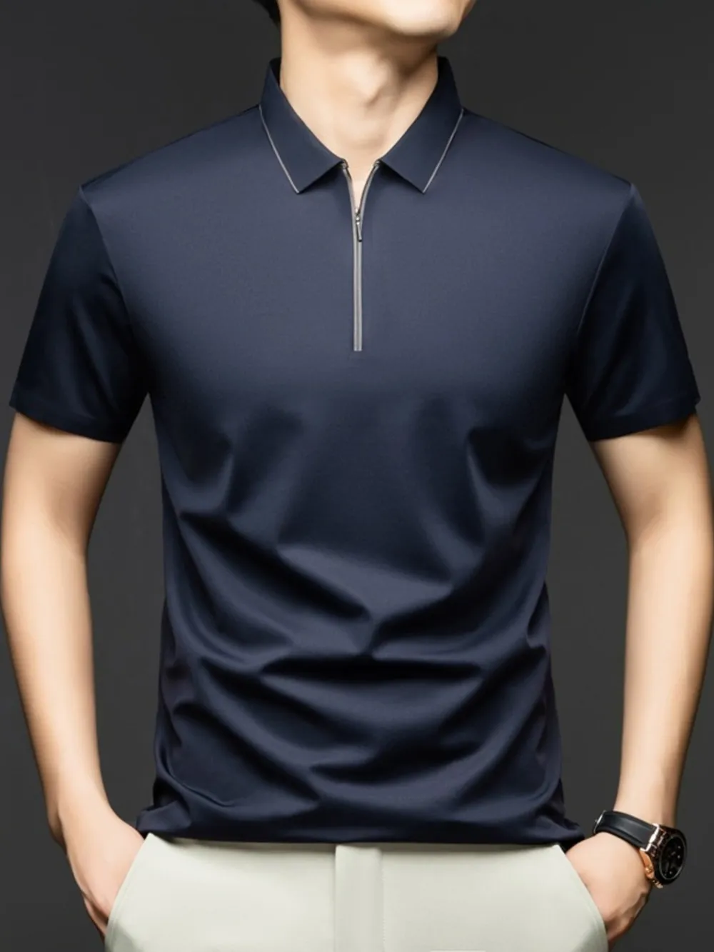 Men's Full Size Short Sleeve Quarter-Zip Polo Plus Size, image 5